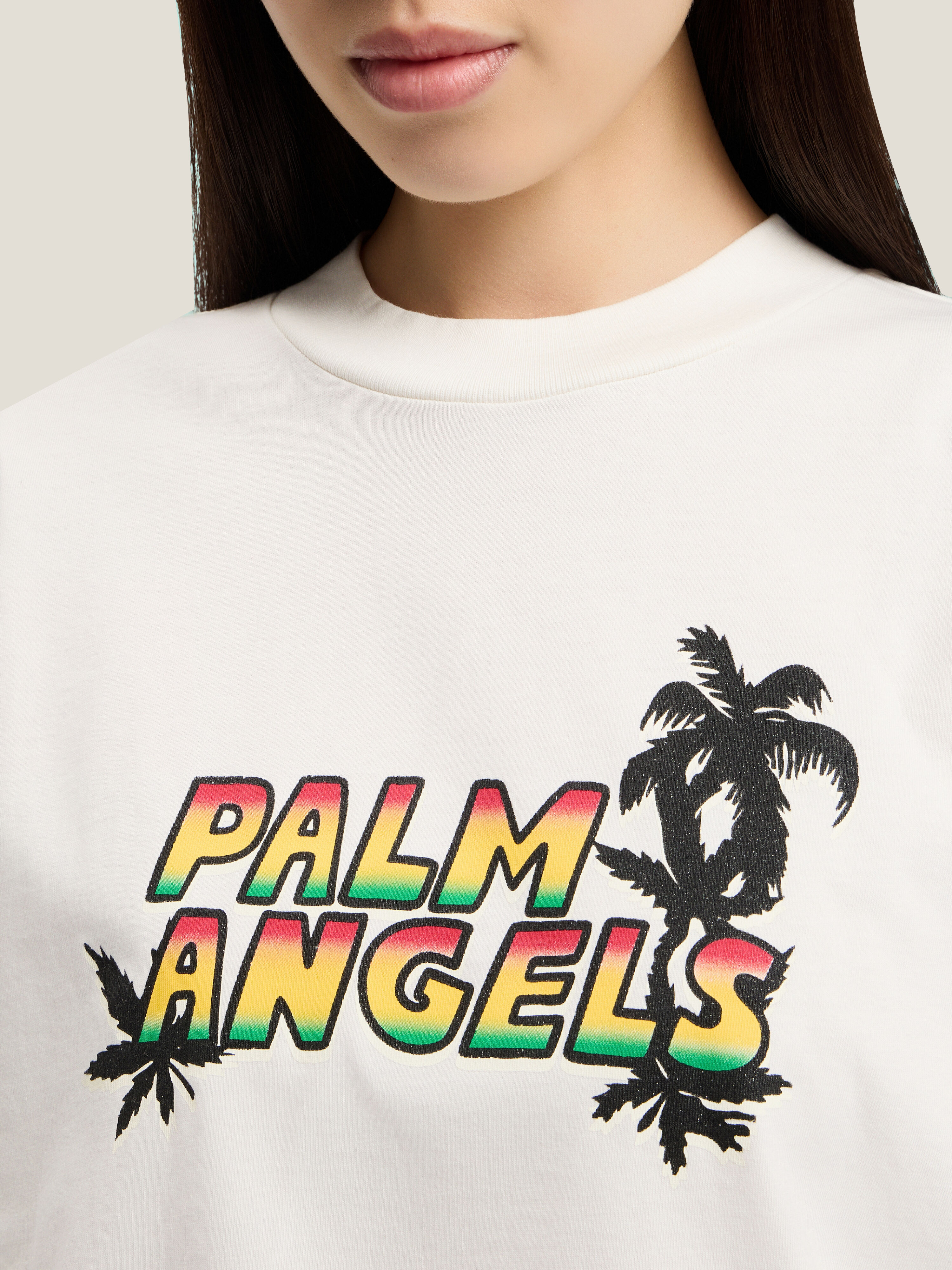 トップス palm Angels Doubled Logo Over Tee in BLACK - FUCHSIA for Men | Palm Angels®