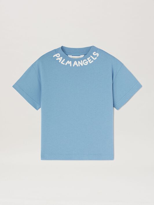PALM ANGELS  Logo Block T-Shirt DUSTY BLUE OFF WHITE PBAA003S25JER004