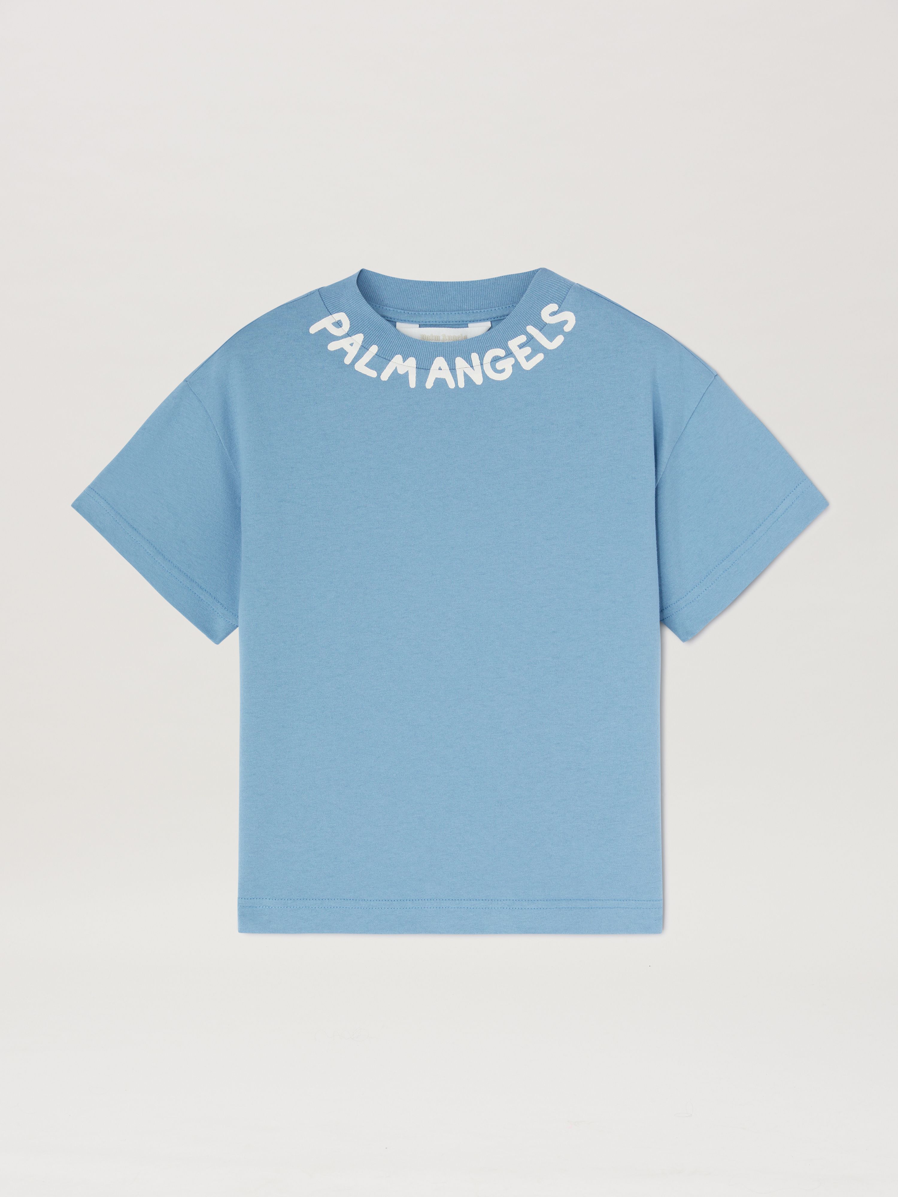 PALM ANGELS  Logo Block T-Shirt DUSTY BLUE OFF WHITE PBAA003S25JER004