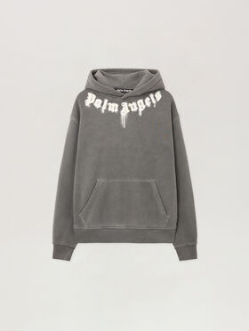 PALM ANGELS Neck Logo Regular Hoodie DARK GREY - OFF WHITE PMBB17DF25FLE003