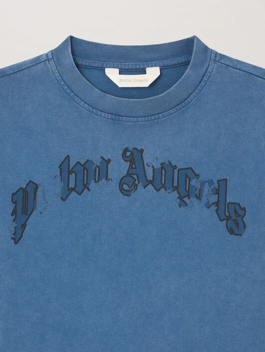 PALM ANGELS Curved Logo Faded T-Shirt BLU/BLUE PBAA003S26JER009