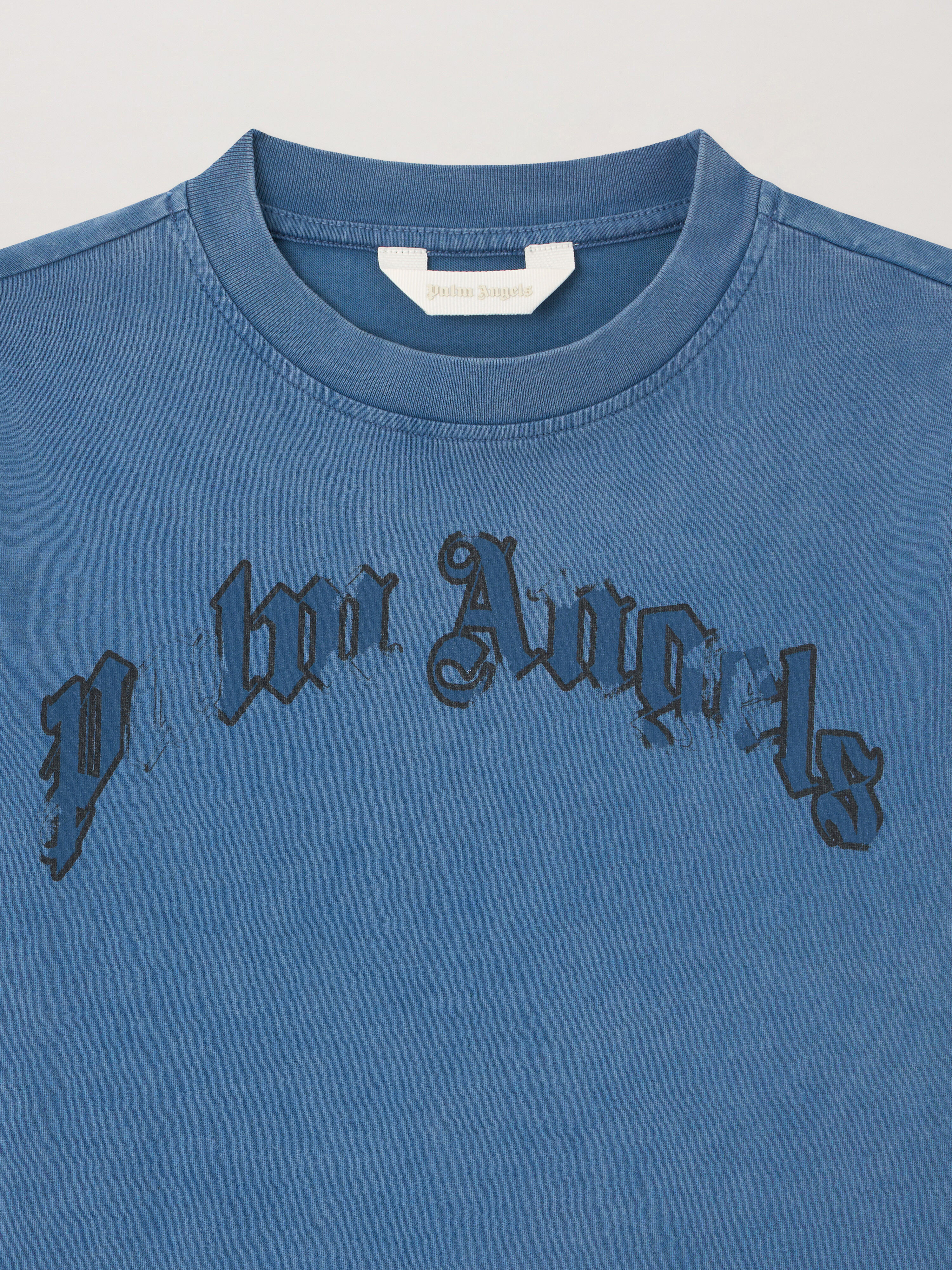 PALM ANGELS Curved Logo Faded T-Shirt BLU/BLUE PBAA003S26JER009
