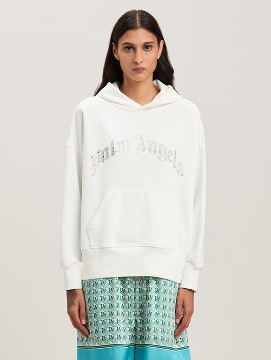 PALM ANGELS  Hoodie mit geschwungenem Logo OFF WHITE - SILVER PWBB074S25FLE002
