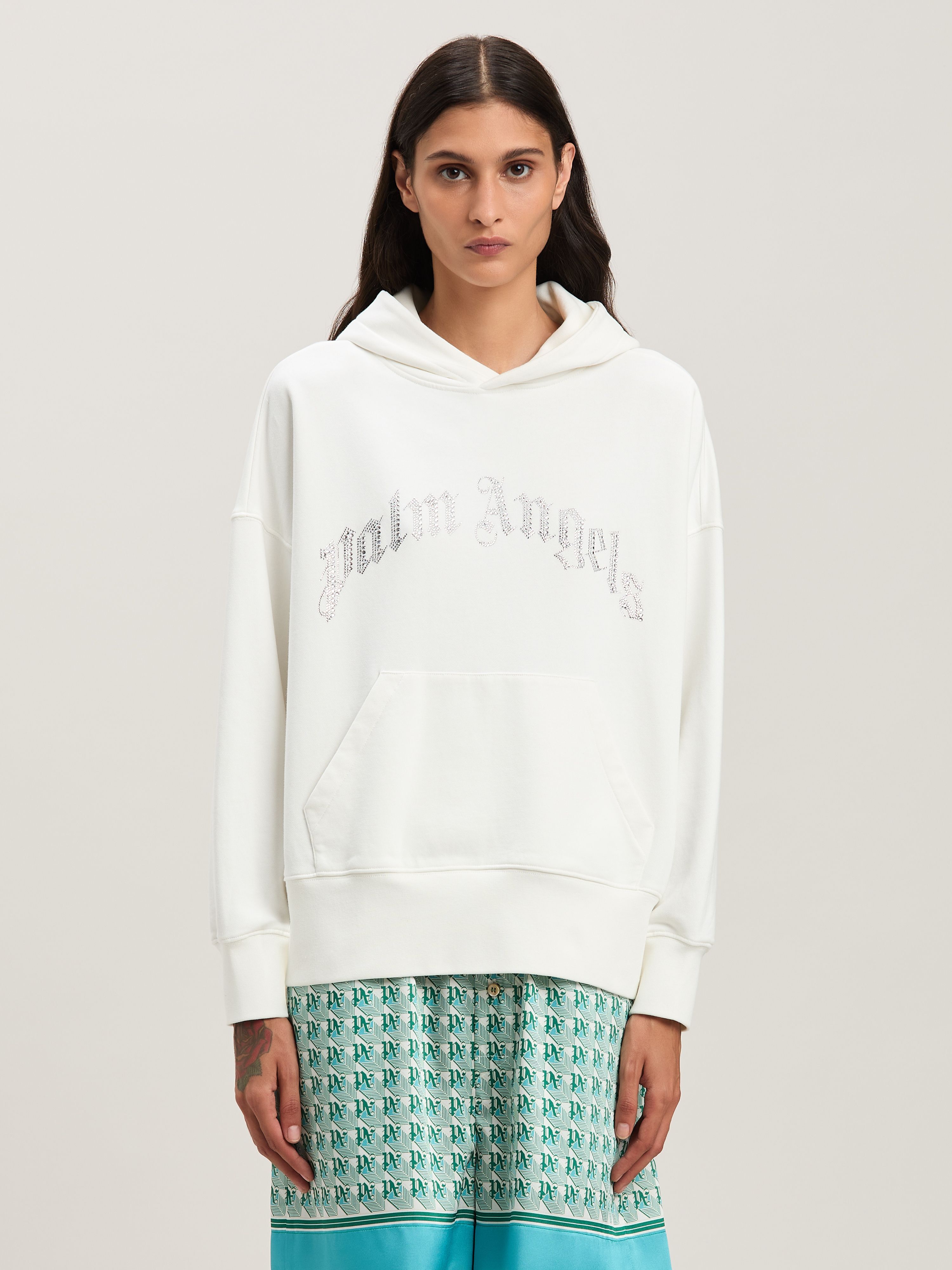 PALM ANGELS  Hoodie mit geschwungenem Logo OFF WHITE - SILVER PWBB074S25FLE002