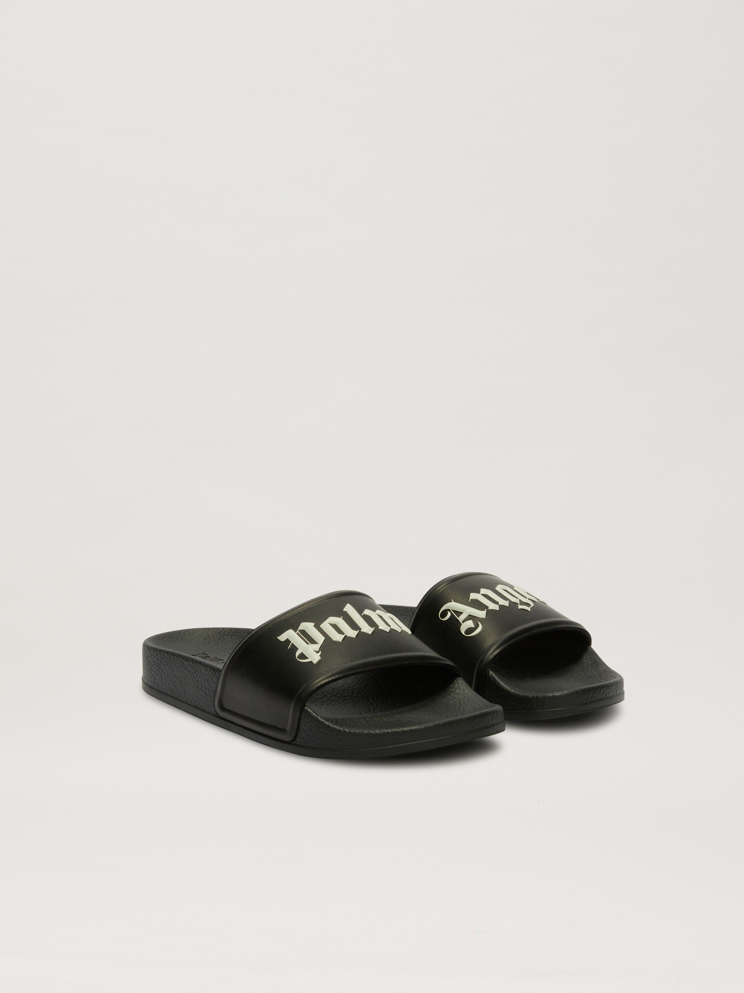 PALM ANGELS  Logo Pool slider NERO - OFF WHITE PBIC001C99MAT006