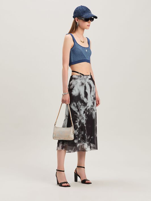 PALM ANGELS  Blueprint palms skirt BLACK - OFF WHITE PWCW005S25FAB001