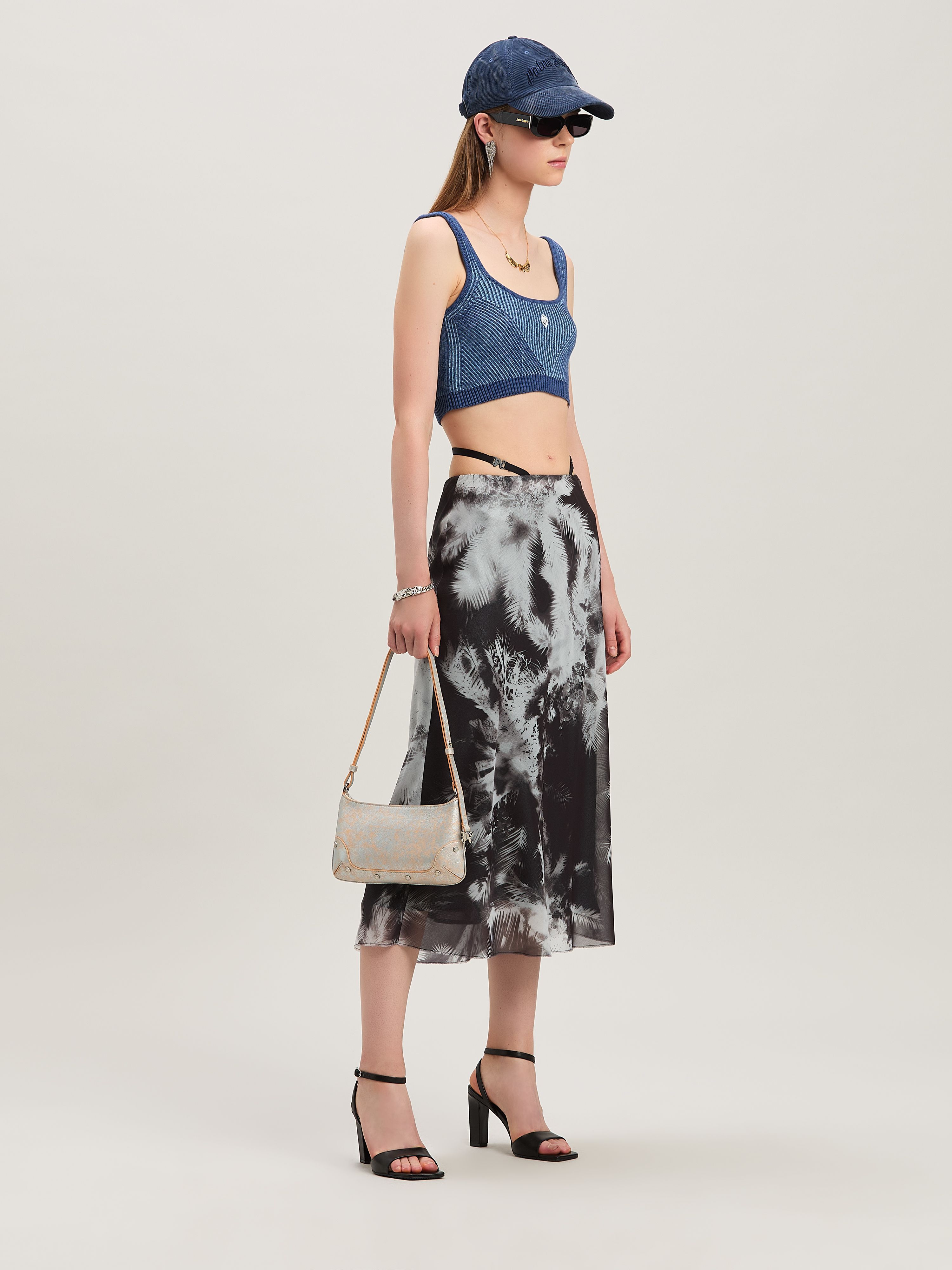 PALM ANGELS  Blueprint palms skirt BLACK - OFF WHITE PWCW005S25FAB001