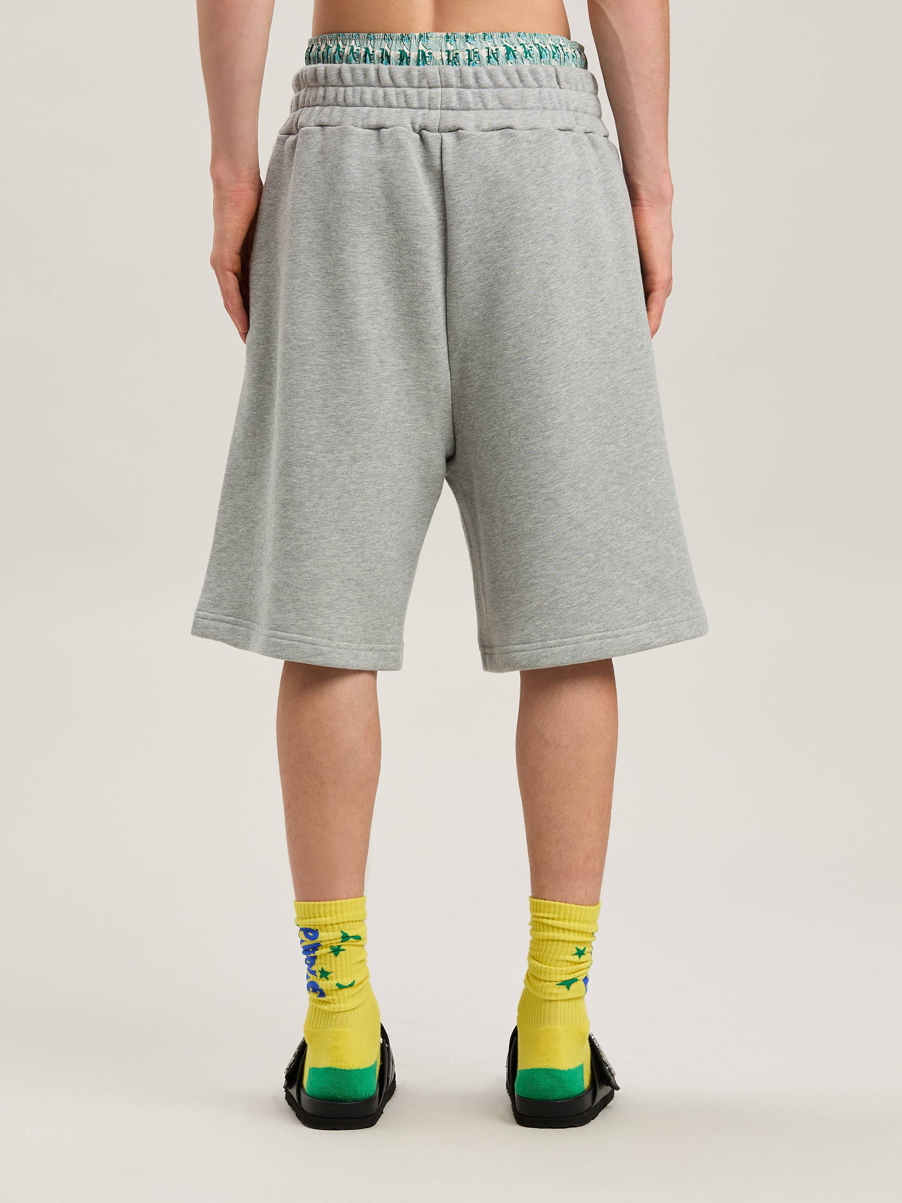 PALM ANGELS  College Oval Palm Shorts GREY MELANGE - BLACK PMCI028S25FLE001