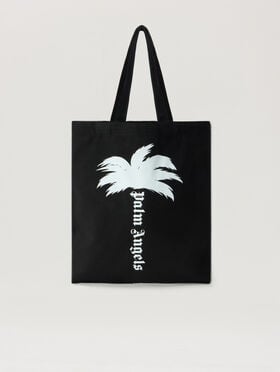 PALM ANGELS Palm Tree Tote Bag BLACK - OFF WHITE PAMNA01W26FB01