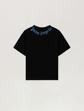 PALM ANGELS Neck Logo Reg.Tshirt S/S BLACK - LIGHT BLUE PBAA003F25JER002