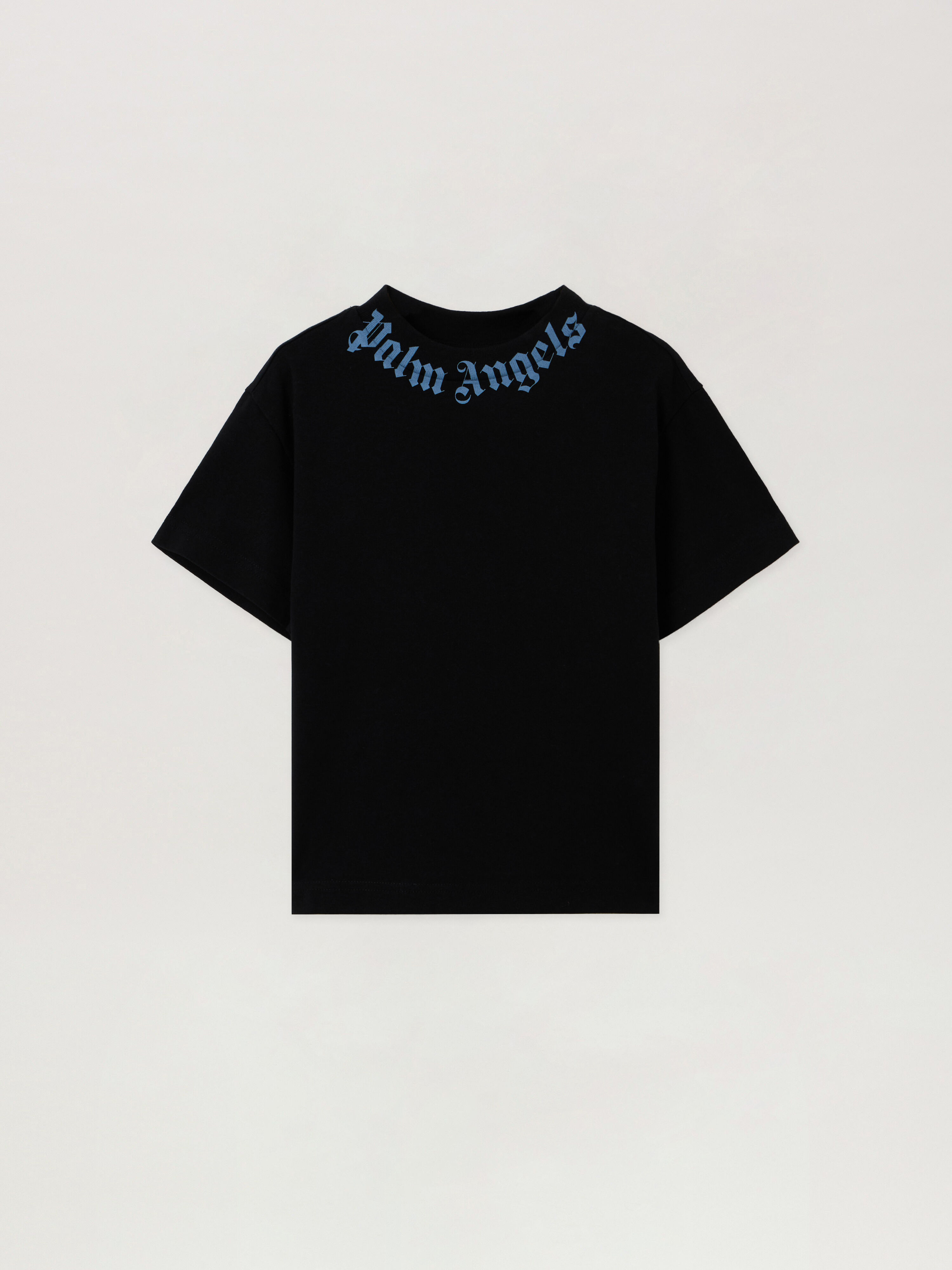 PALM ANGELS Neck Logo Reg.Tshirt S/S BLACK - LIGHT BLUE PBAA003F25JER002