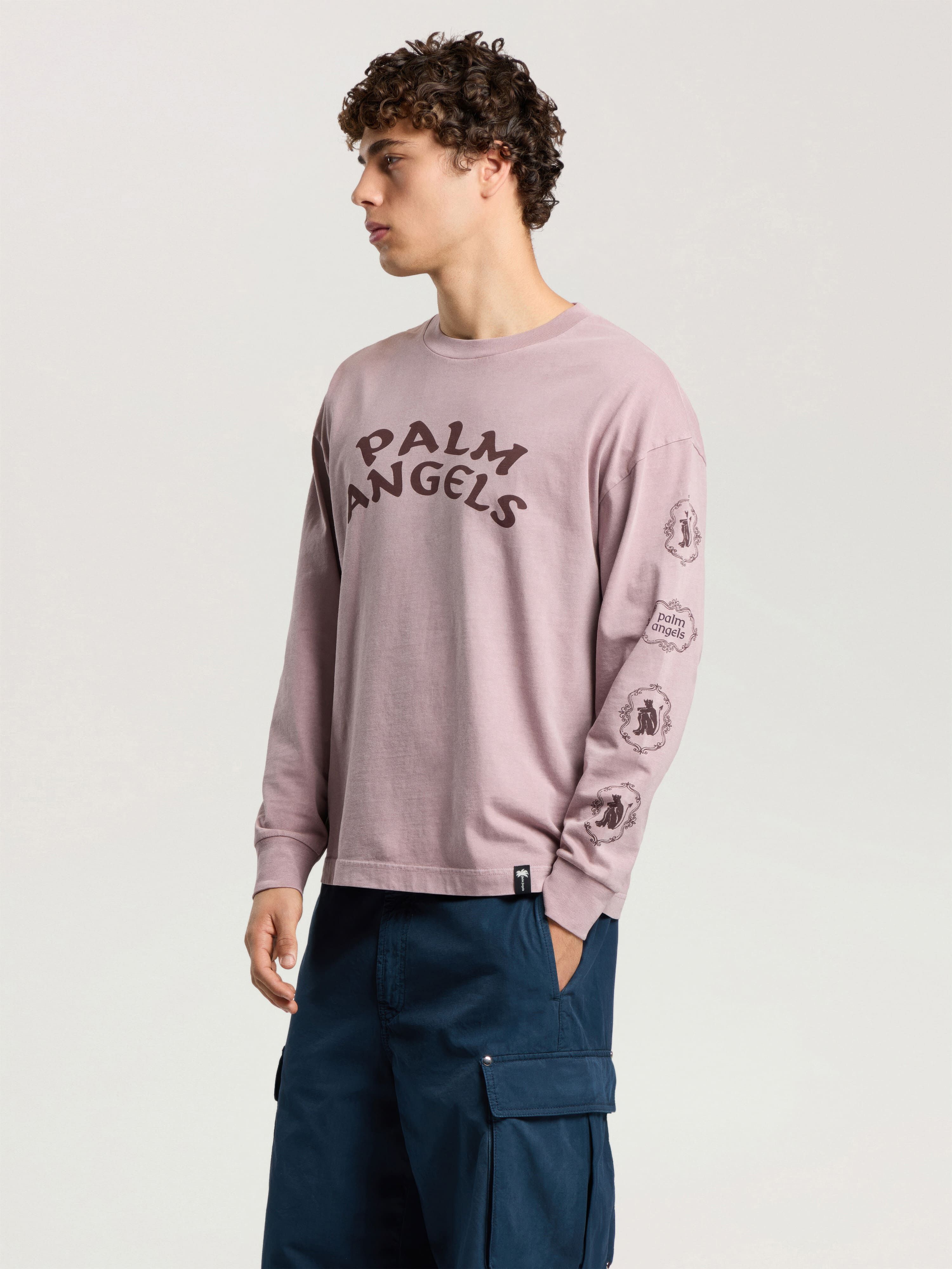Devil Herald Long Sleeve T-Shirt PALM ANGELS Devil Herald Long Sleeve T-Shirt MAUVE - BROWN PAMAB01F26JR01