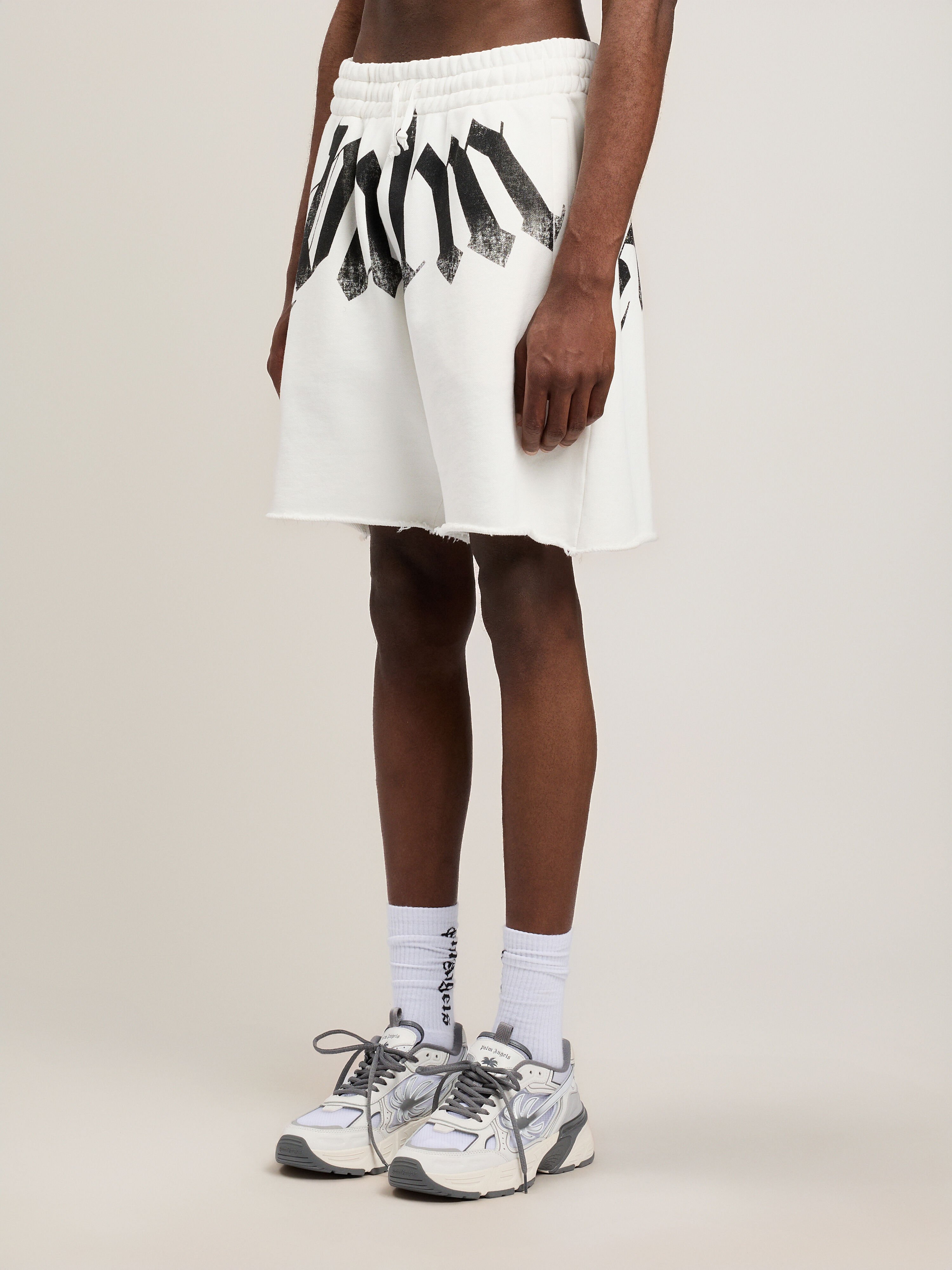 PALM ANGELS Big Waist Logo Sweatshorts OFF WHITE BLACK PMCI02CS26FLE001