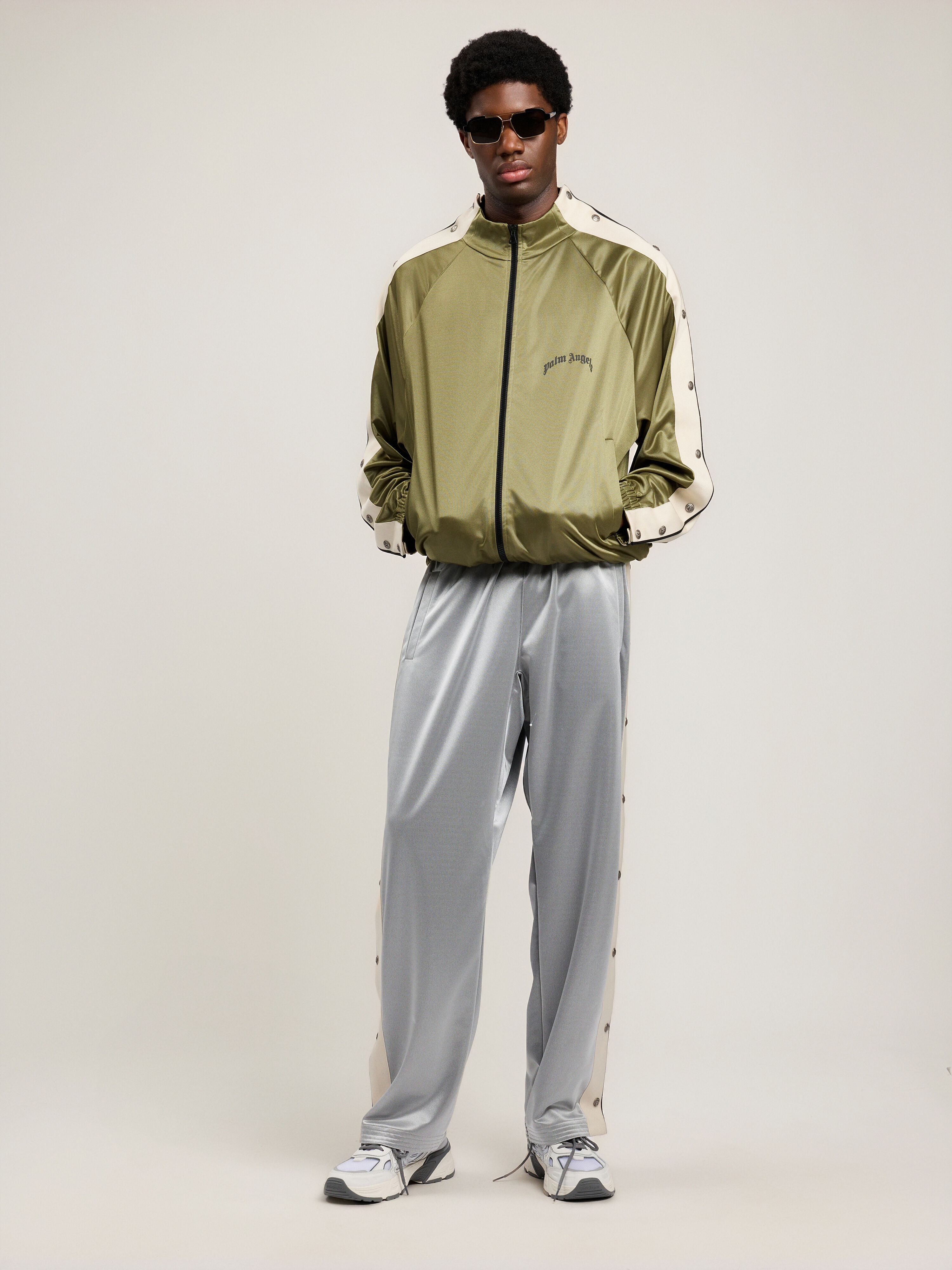 PALM ANGELS Curved Logo Boxe Track Jacket MILITARY GREEN BLACK PMBD08MS26FAB001