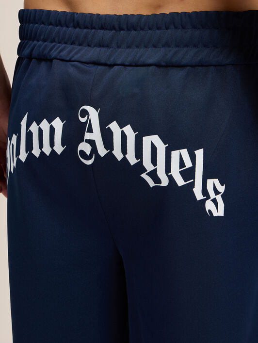 PALM ANGELS Back Curved Logo Track Shorts NAVY BLUE OFF WHITE PMCL00AS26FAB001