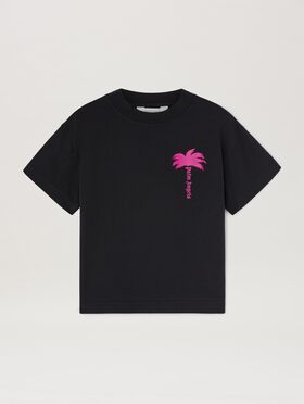 PALM ANGELS  The Palm T-shirt NERO FUCSIA FLUO PGAA002S25JER001