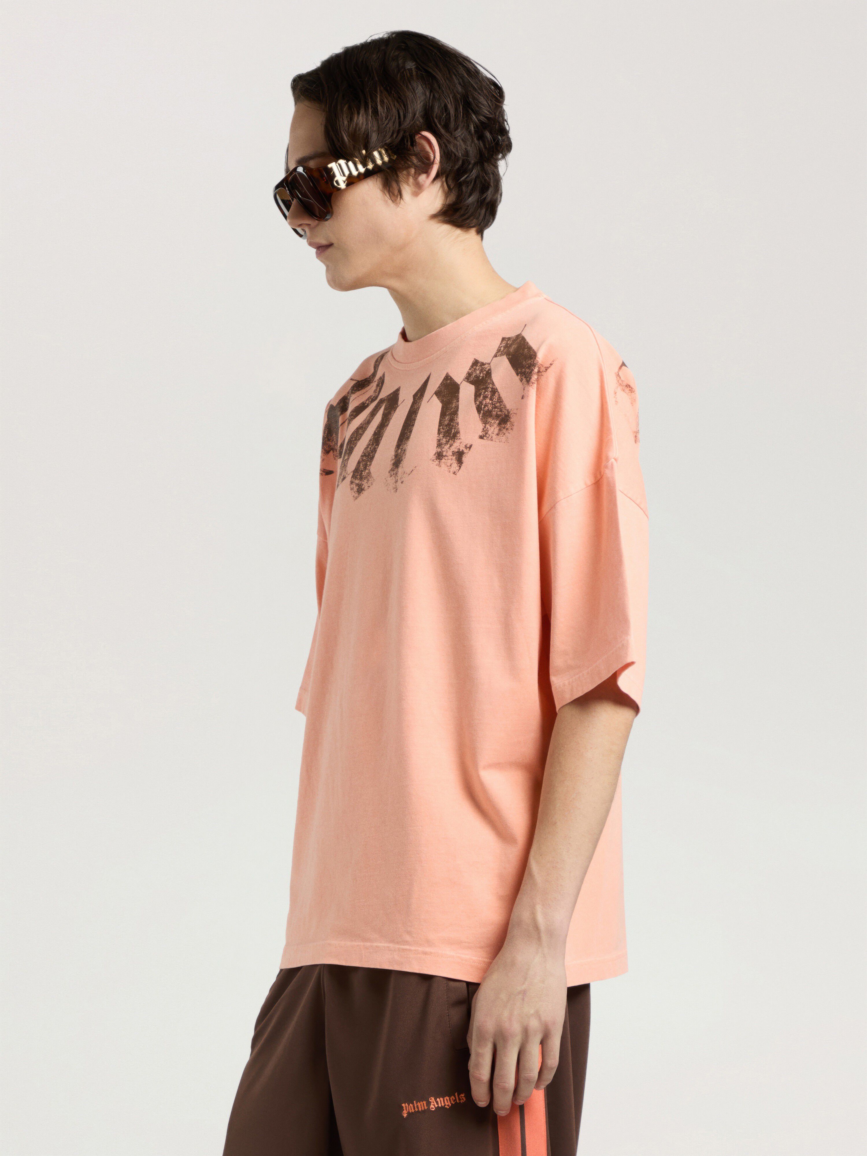 PALM ANGELS Big Neck Logo Loose Tee PEACH ORANGE - BROWN PAMAA03F26JR01