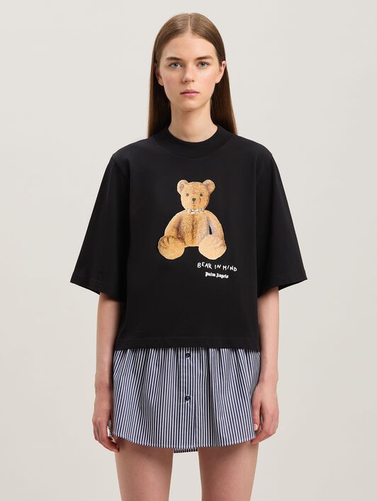 PALM ANGELS  Bear in Mind cropped T-shirt BLACK - BROWN PWAA020S25JER005