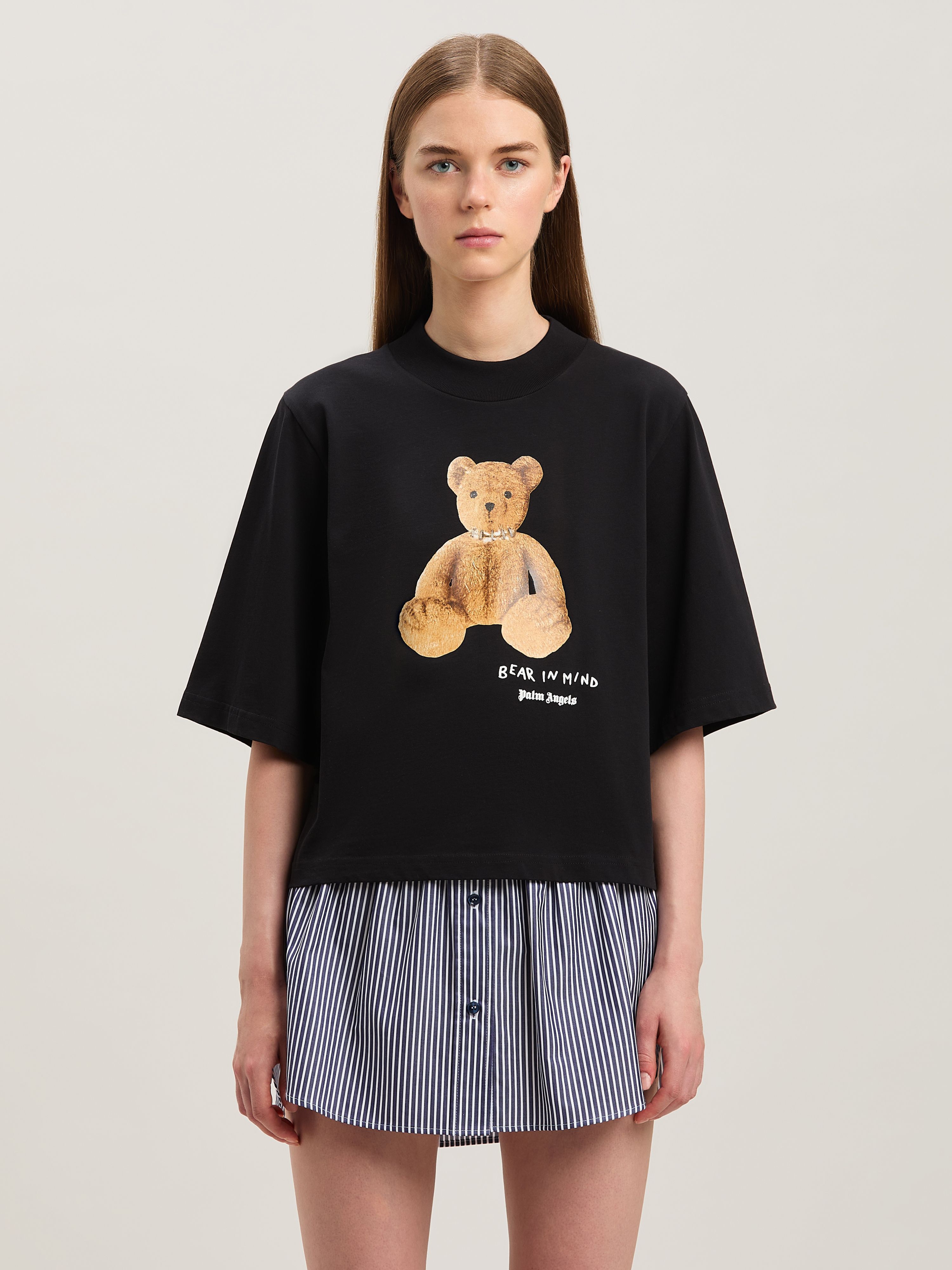 PALM ANGELS  Bear in Mind cropped T-shirt BLACK - BROWN PWAA020S25JER005
