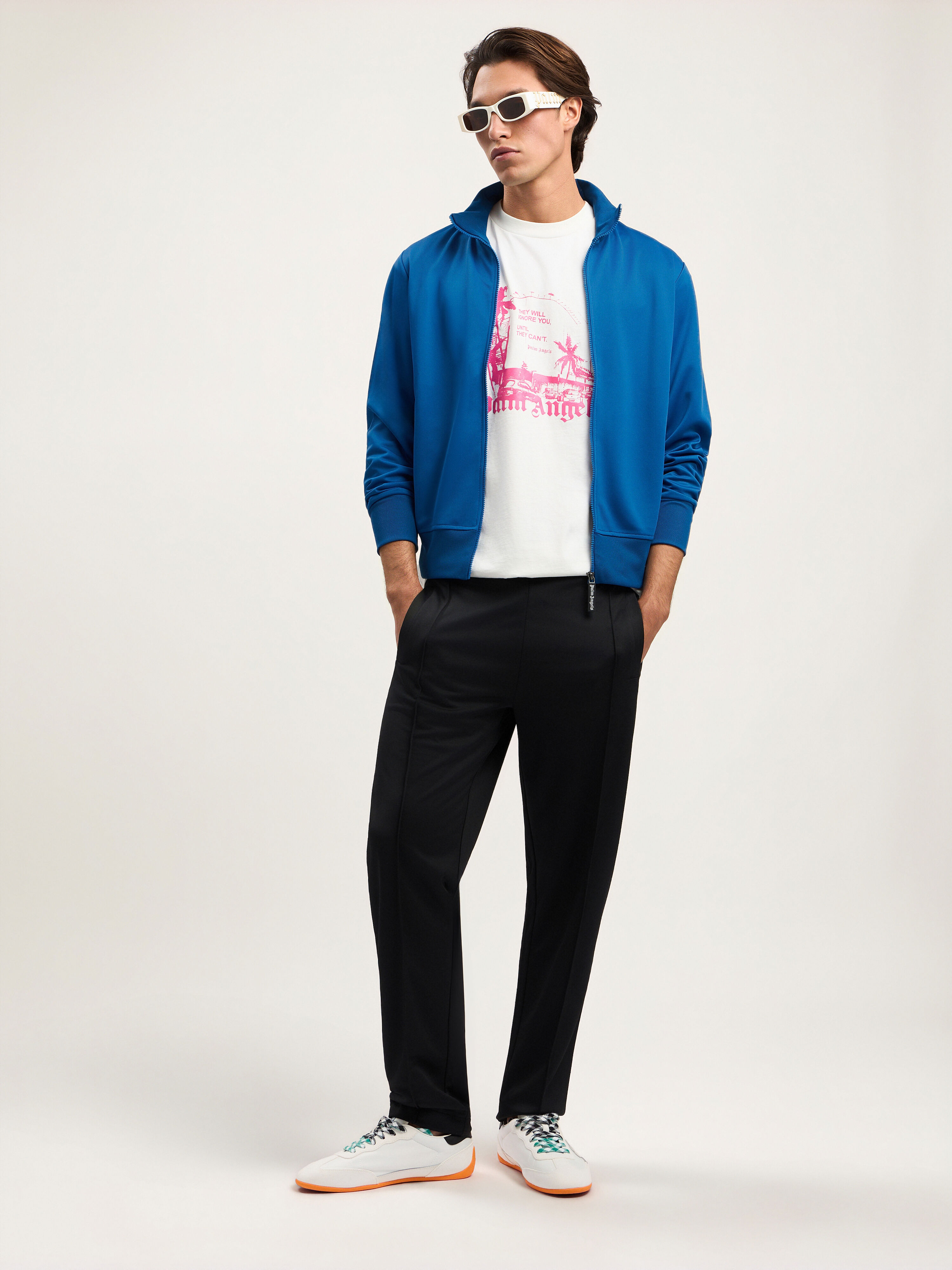 PALM ANGELS Curved Logo Track Jacket COBALT BLUE BLACK PMBD089S26FAB001