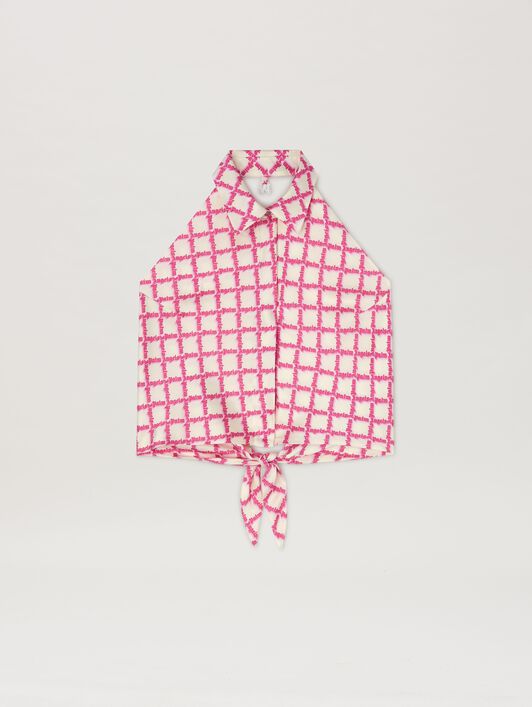 PALM ANGELS  Net logo open back shirt IVORY - FUCHSIA PWGF010S25FAB001