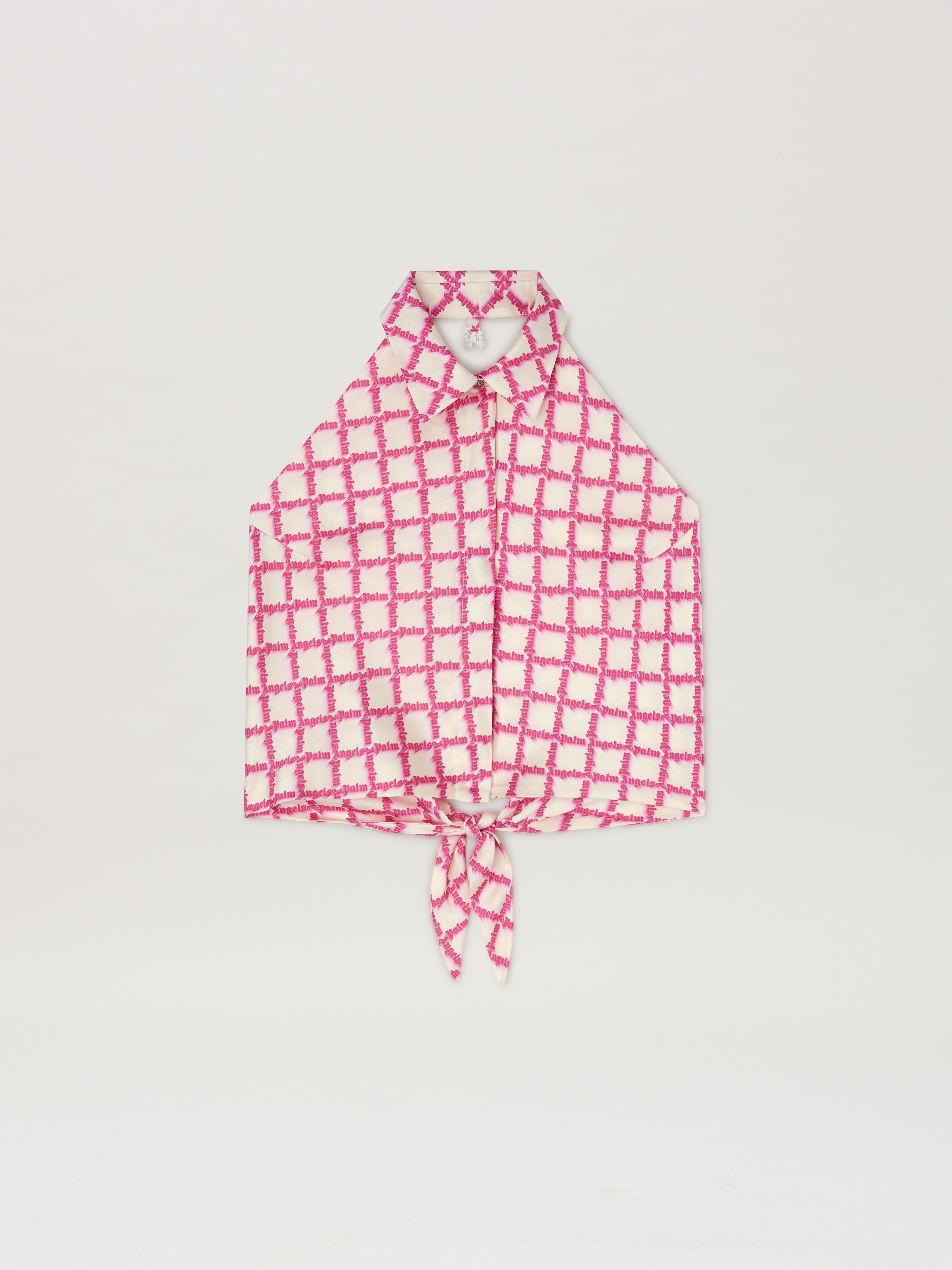 PALM ANGELS  Net logo open back shirt IVORY - FUCHSIA PWGF010S25FAB001