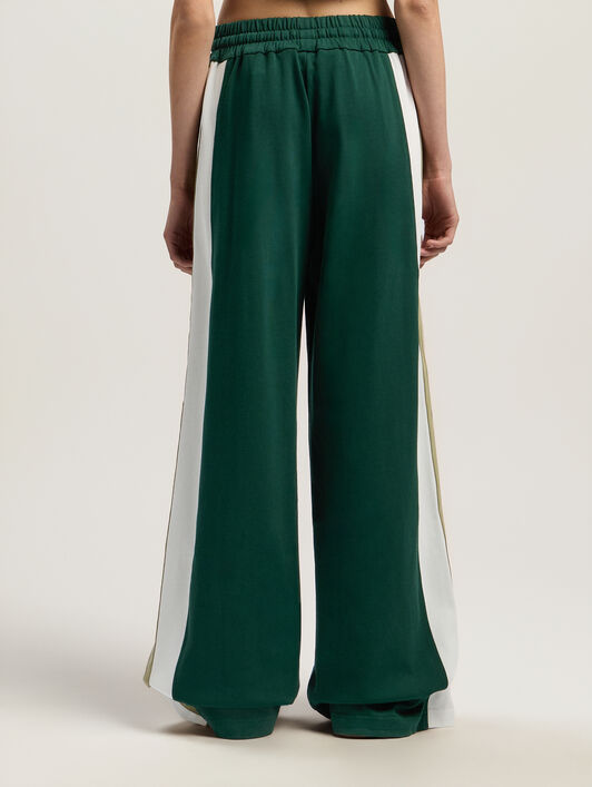 PALM ANGELS Monogram Colorblock Sweatpant DARK GREEN - OFF WHITE PWCH028F25FAB001