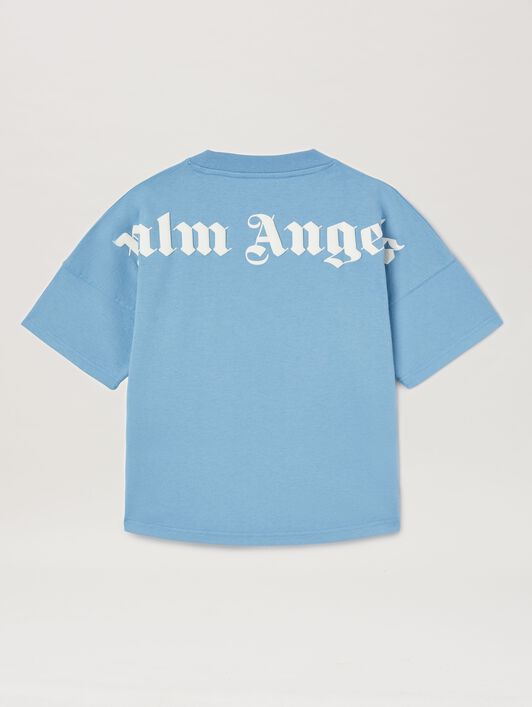 PALM ANGELS  T-Shirt mit klassischem Logo DUSTY BLUE OFF WHITE PBAA002C99JER002