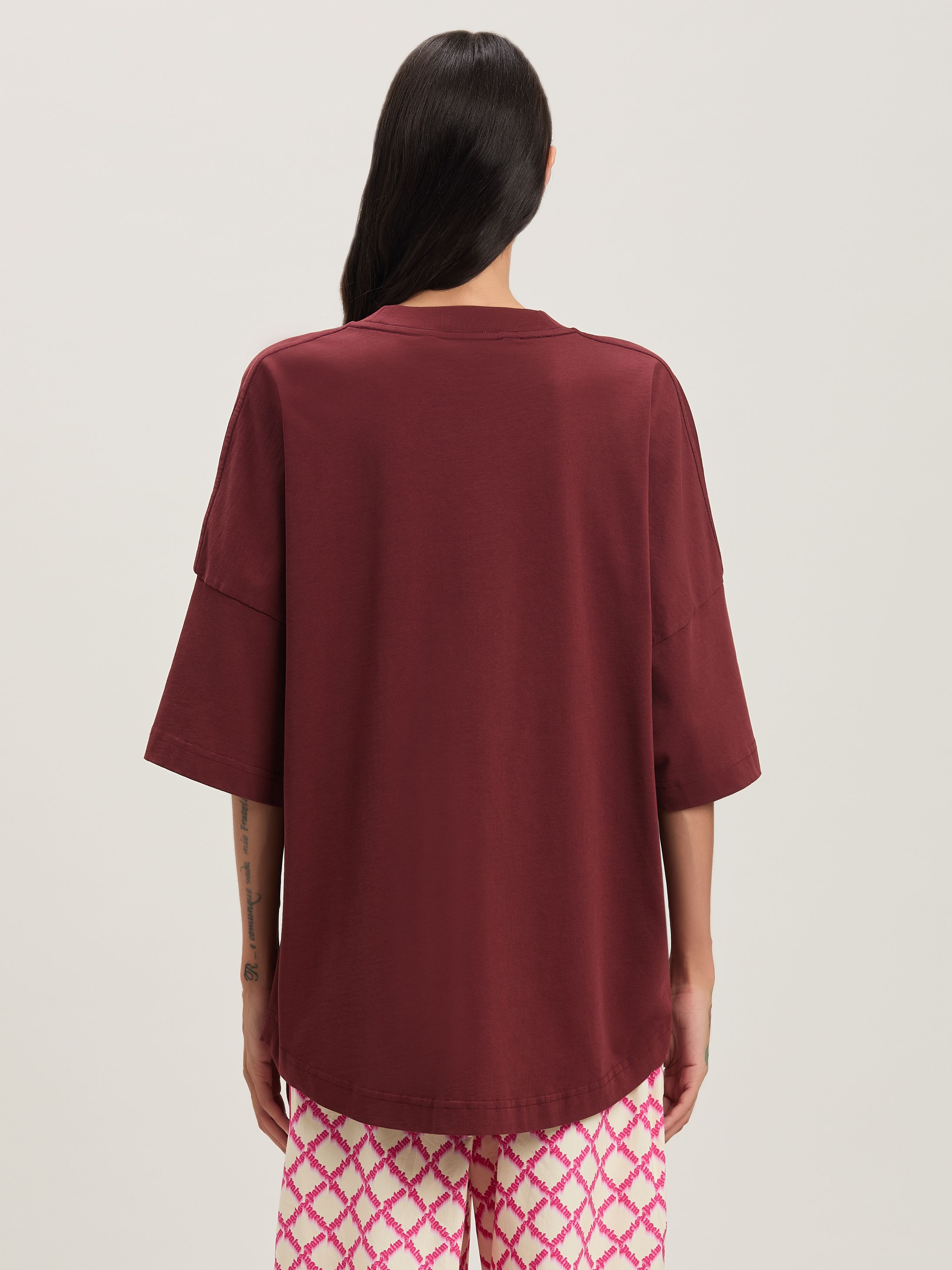 PALM ANGELS  College oversize T-shirt BURGUNDY - IVORY PWAA023S25JER003