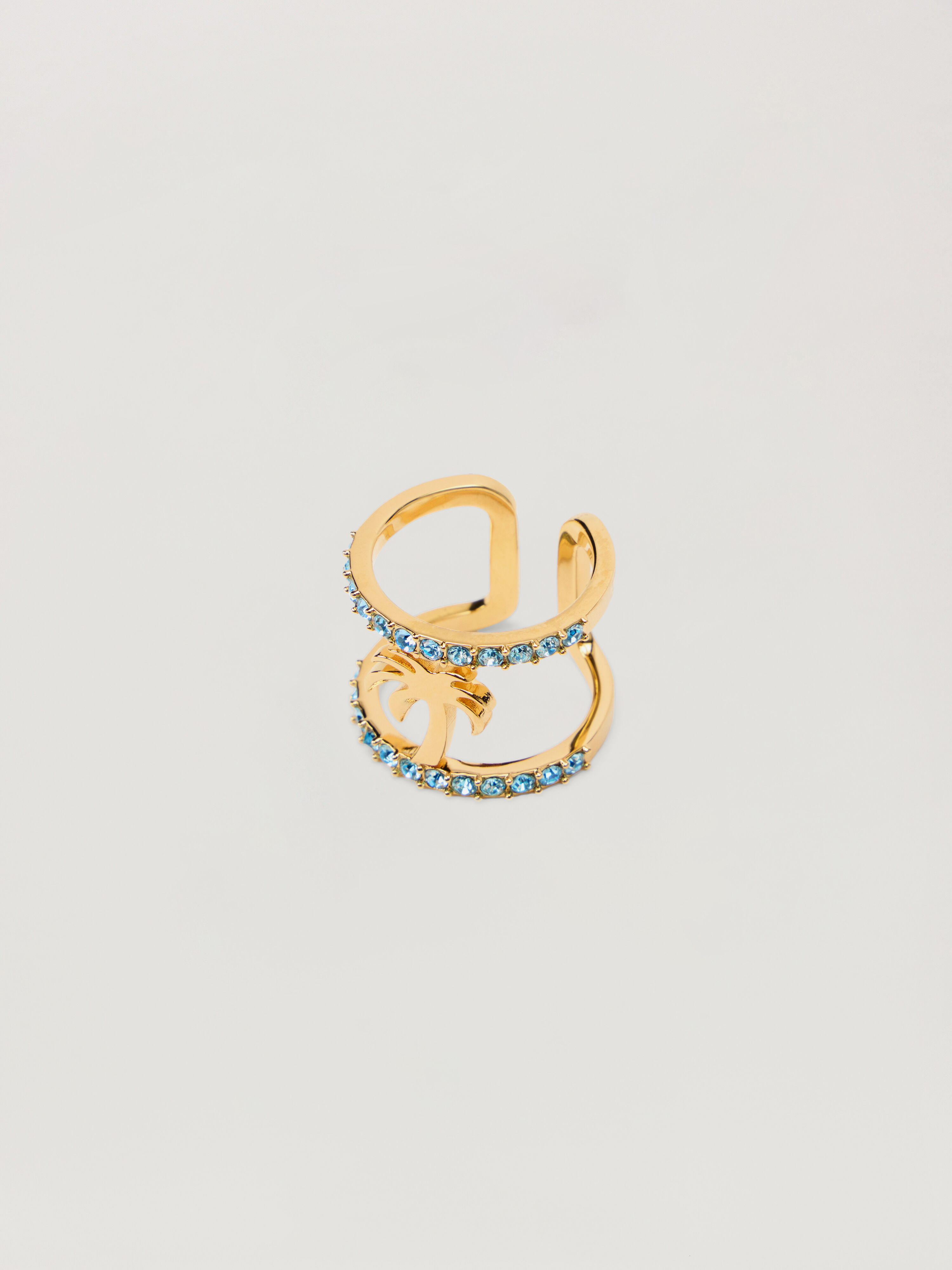 PALM ANGELS Strass Palm Ring GOLD - LIGHT BLUE PWOC02CF25MAT001