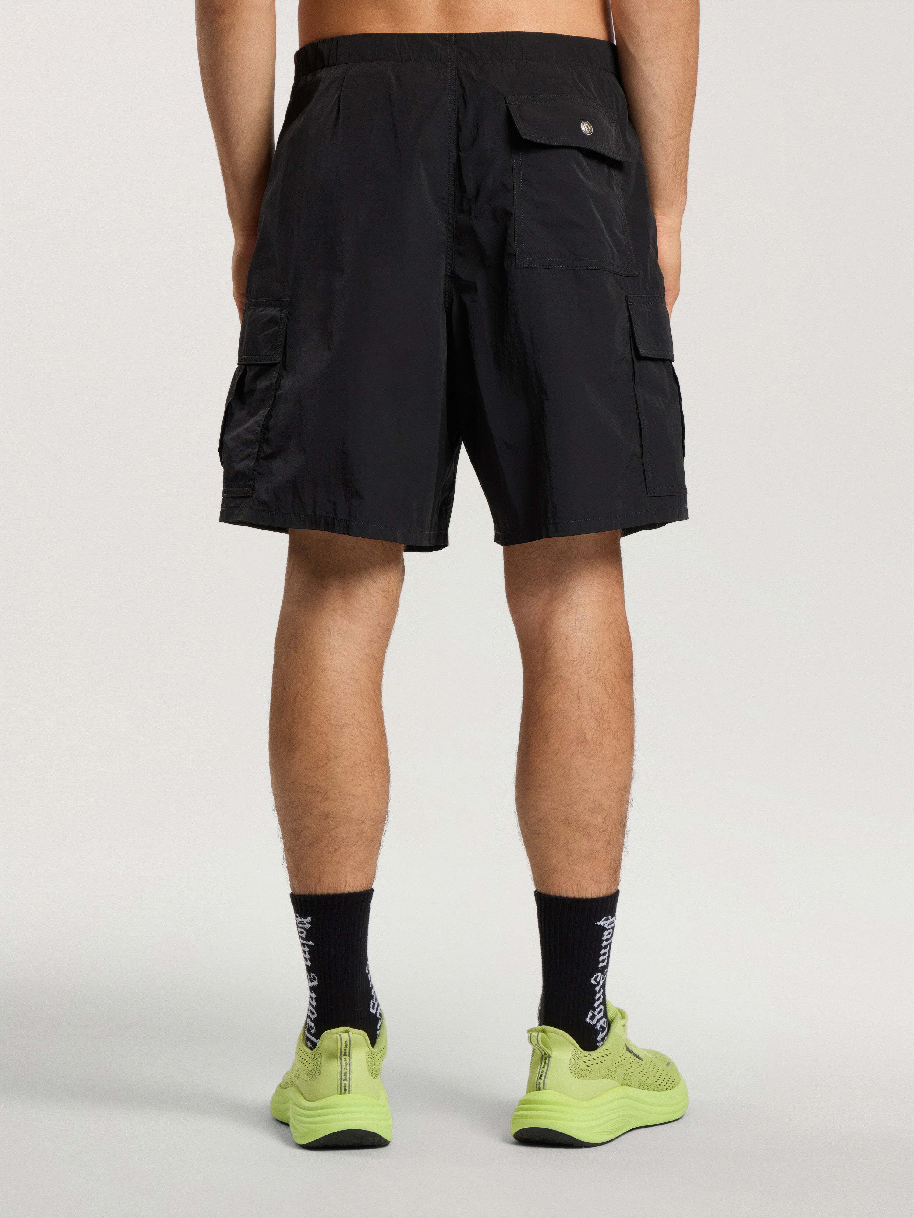 Palm Type Loose Cargo Shorts PALM ANGELS Palm Type Loose Cargo Shorts BLACK - OFF WHITE PAMCS02F26FB01