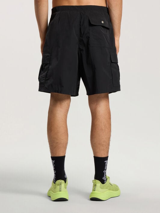 Palm Type Loose Cargo Shorts PALM ANGELS Palm Type Loose Cargo Shorts BLACK - OFF WHITE PAMCS02F26FB01