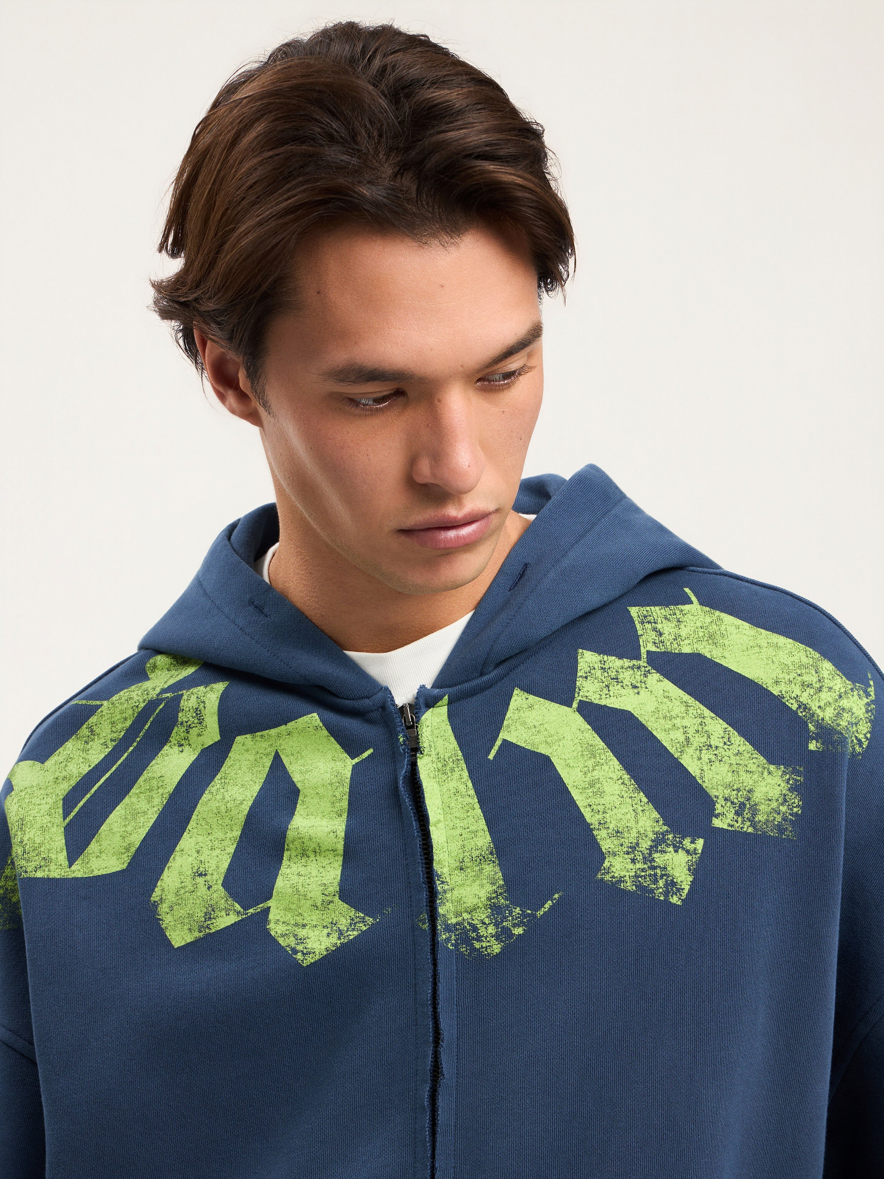 Big Neck Logo Zip Hoodie in NAVY BLUE LIME for Men | Palm Angels®