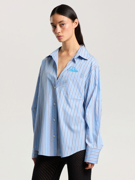 PALM ANGELS Palm Sway Oversized Shirt MEDIUM BLUE - OFF WHITE PAWGA02F26FB01