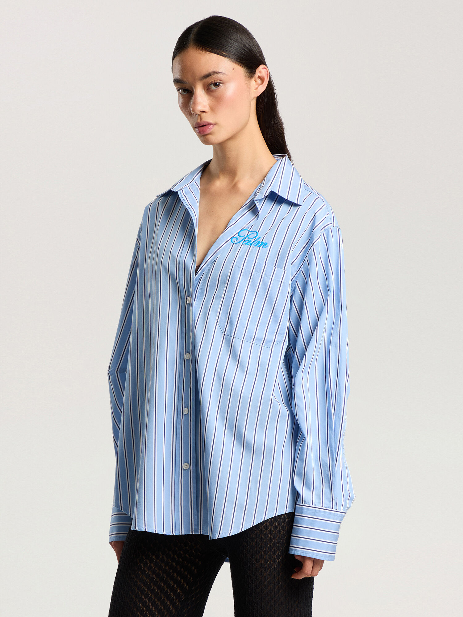 PALM ANGELS Palm Sway Oversized Shirt MEDIUM BLUE - OFF WHITE PAWGA02F26FB01
