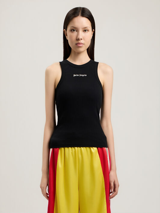 PALM ANGELS Classic Logo Fitted Tank Top BLACK OFF WHITE PWAC024S26JER001