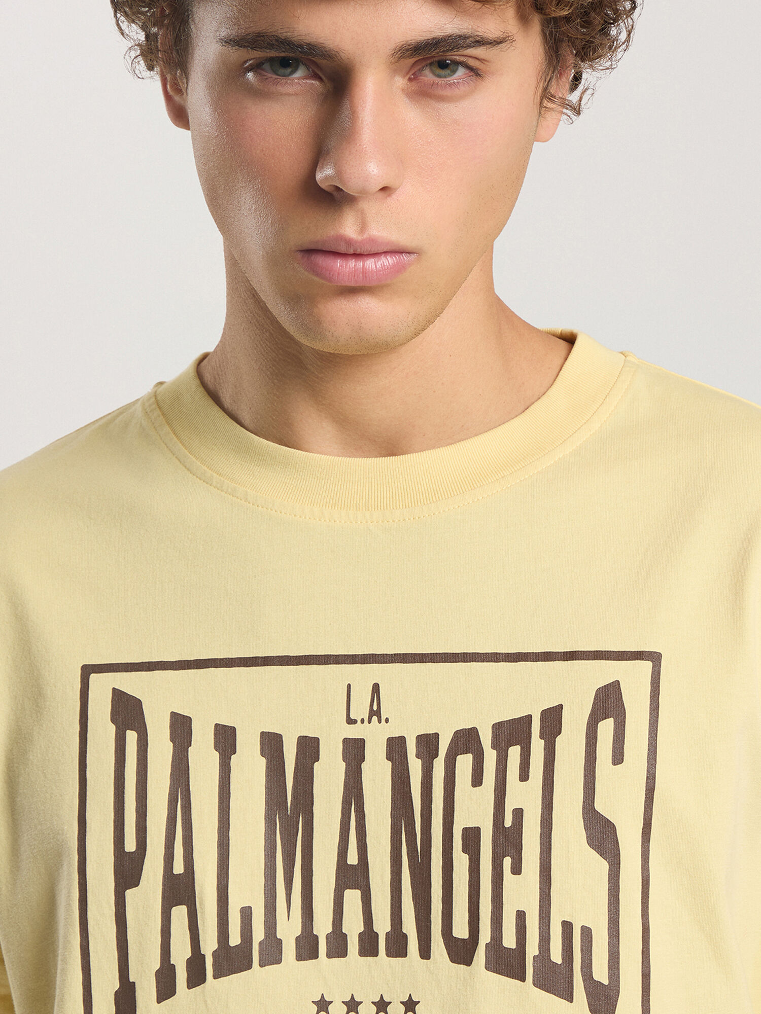PALM ANGELS Vintage Box Logo Loose T-Shirt LIGHT YELLOW - BROWN PAMAA03F26JR04