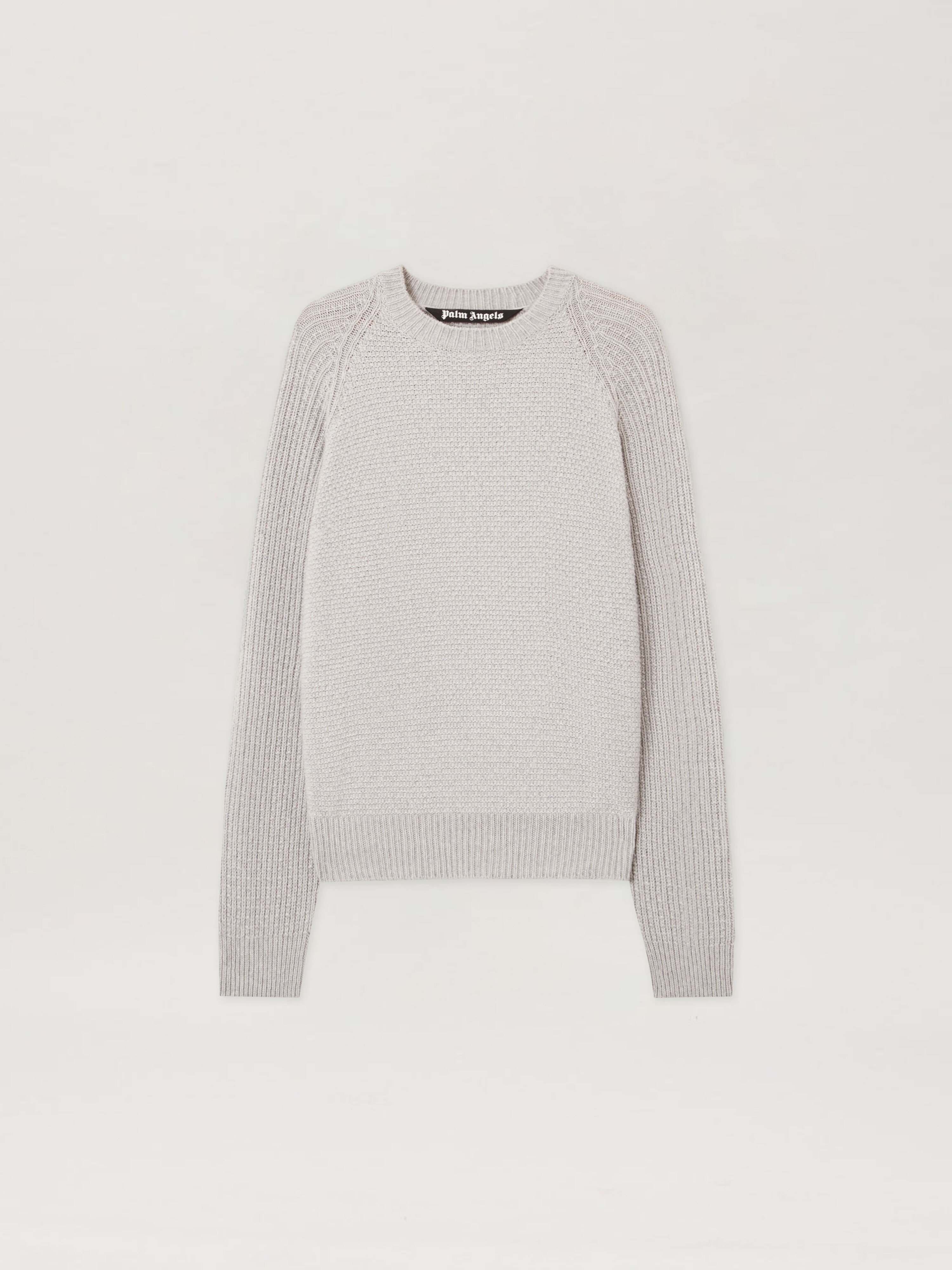 Curved Logo Ribbed Sweater PALM ANGELS Curved Logo Ribbed Sweater GREY MELANGE - OFF WHITE PMHE083F25KNI001