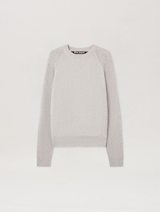 Curved Logo Ribbed Sweater PALM ANGELS Curved Logo Ribbed Sweater GREY MELANGE - OFF WHITE PMHE083F25KNI001