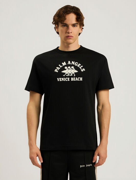 PALM ANGELS Surf Regular T-Shirt BLACK - OFF WHITE PAMAA01F26JR13