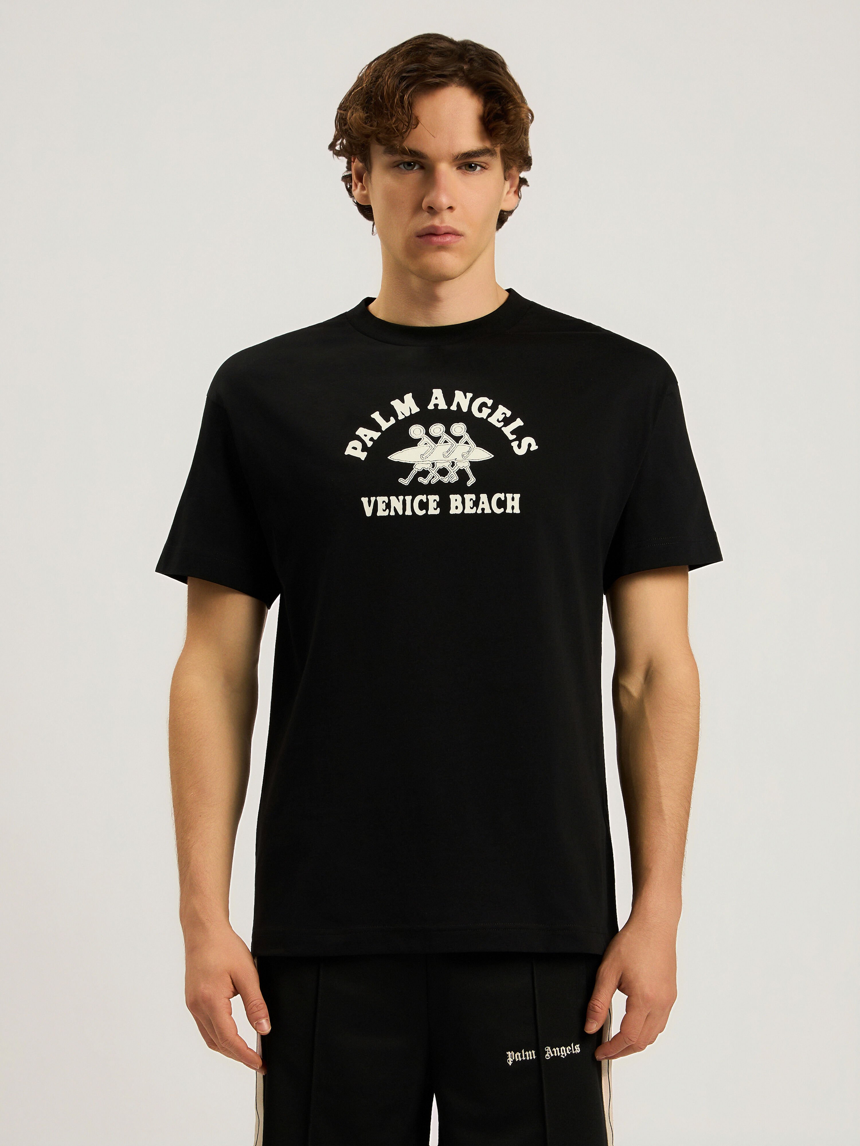 PALM ANGELS Surf Regular T-Shirt BLACK - OFF WHITE PAMAA01F26JR13