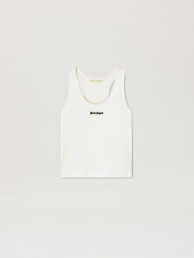 PALM ANGELS Classic Logo Rib Tank WHITE BLACK PWAC020C99FAB001