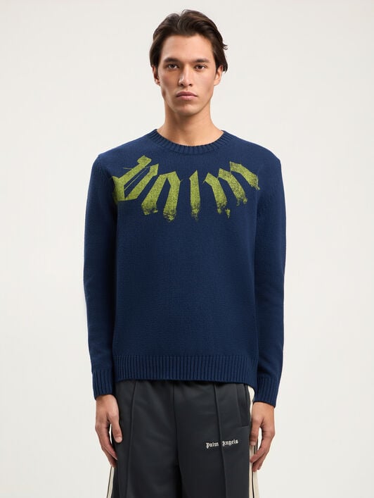 Big Neck Logo Sweater PALM ANGELS Big Neck Logo Sweater NAVY BLUE LIME PMHE08CS26KNI001