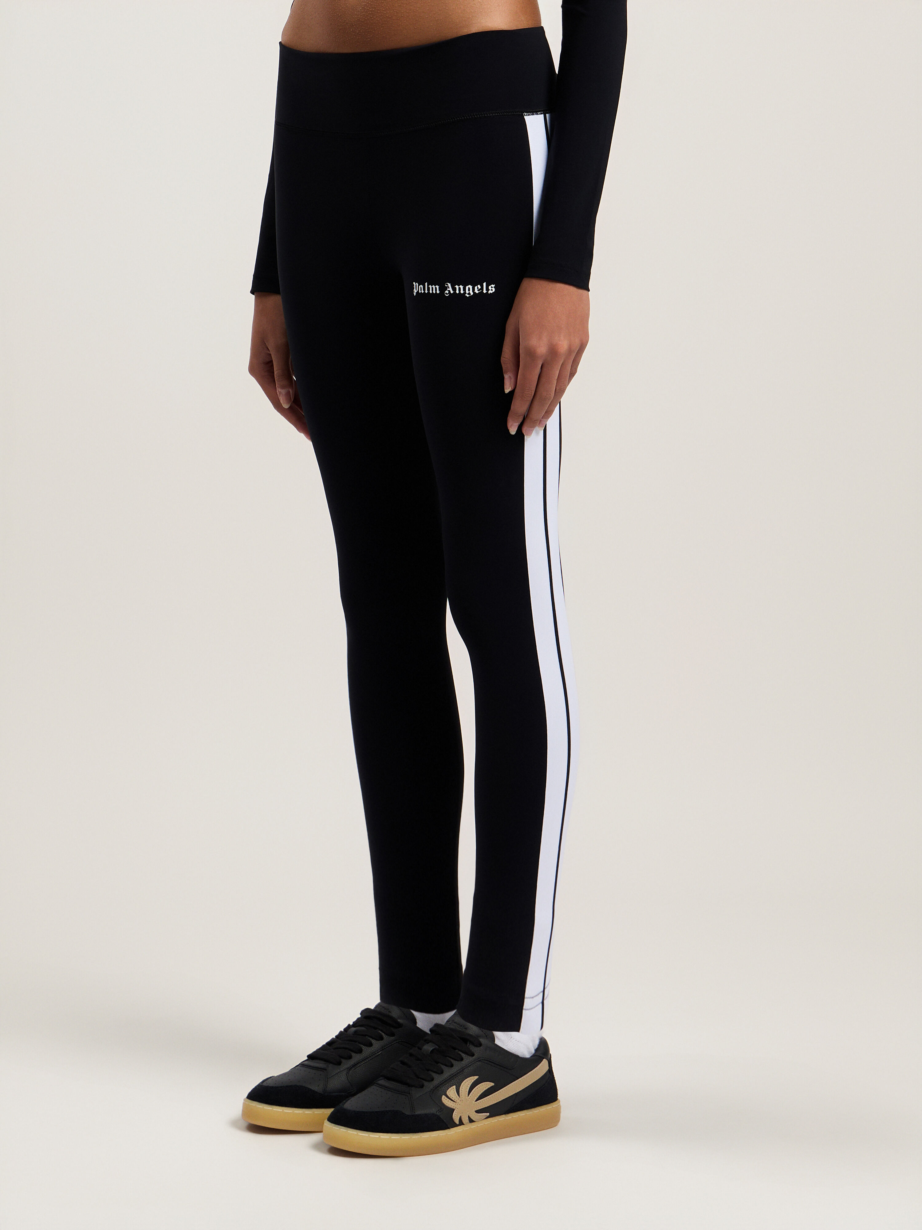 PALM ANGELS Training Track Leggings BLACK WHITE PWVG001C99FAB002