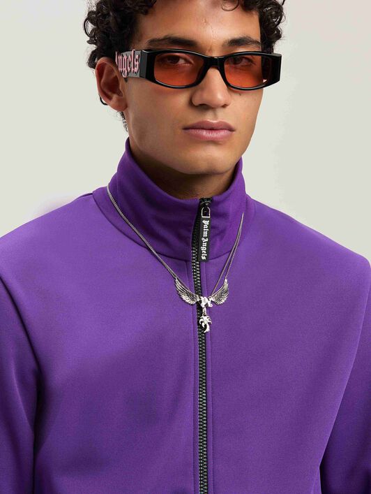 PALM ANGELS  Trainingsjacke mit geschwungenem Logo PURPLE - OFF WHITE PMBD089S25FAB001