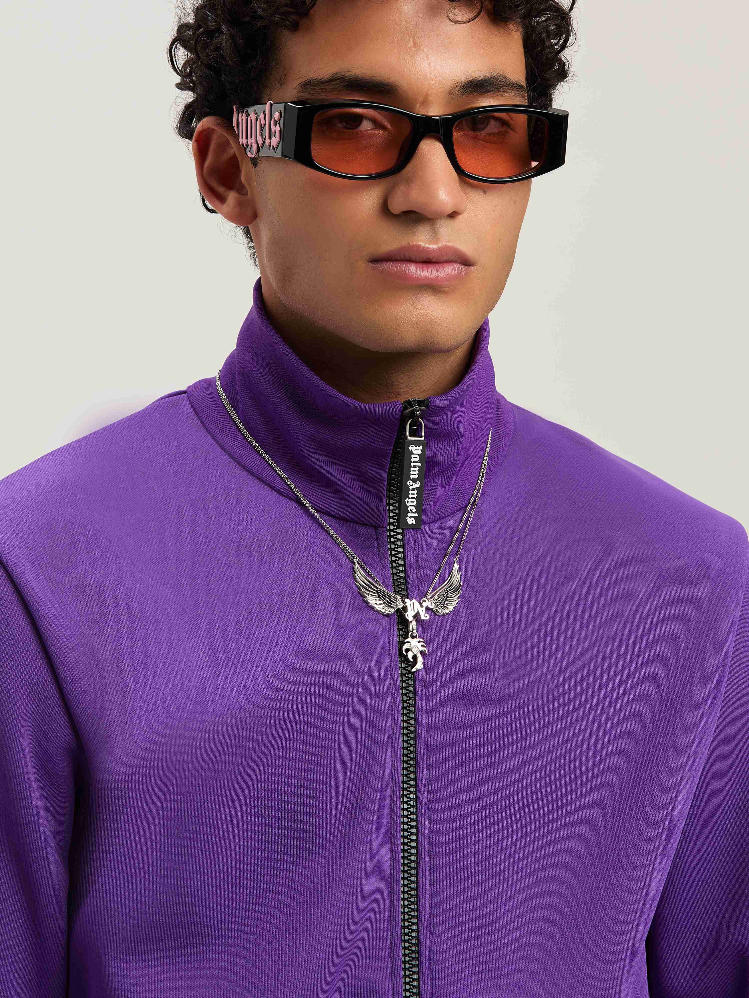 PALM ANGELS  Trainingsjacke mit geschwungenem Logo PURPLE - OFF WHITE PMBD089S25FAB001