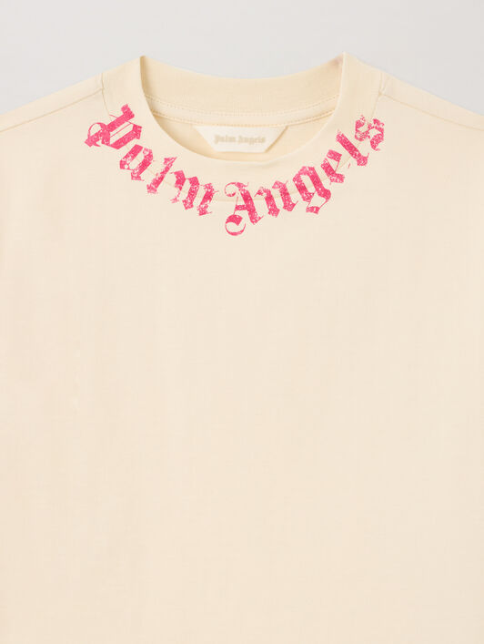 PALM ANGELS Neck Logo Brushed T-Shirt OFF WHITE PGAA002S26JER005