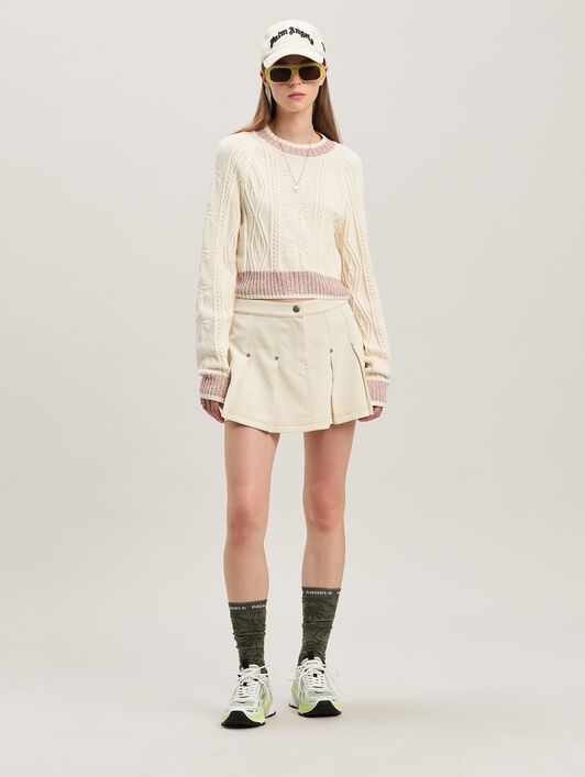 PALM ANGELS  Curved logo sweater OFF WHITE - FUCHSIA PWHE075S25KNI001