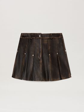 PALM ANGELS  Curved logo Leather miniskirt BROWN - DARK BROWN PWJA035S25LEA001