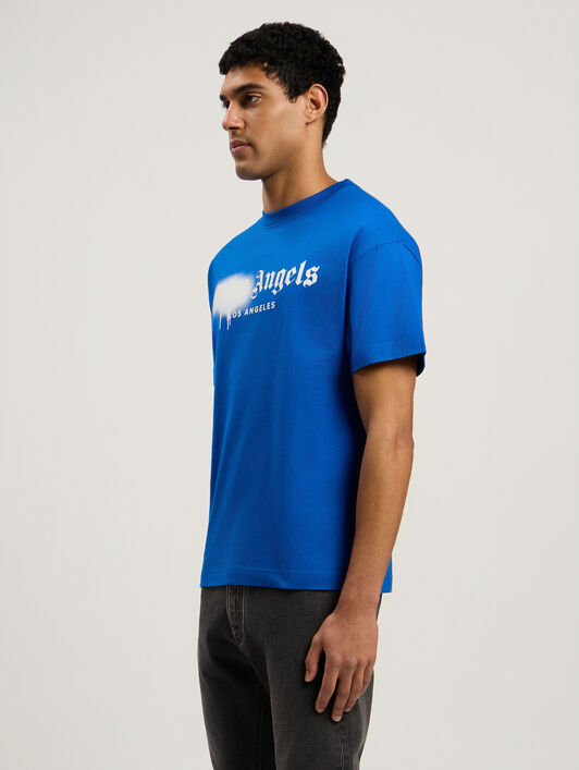 PALM ANGELS Spray City Los Angeles T-Shirt Blu/White PMAA109T26JER001